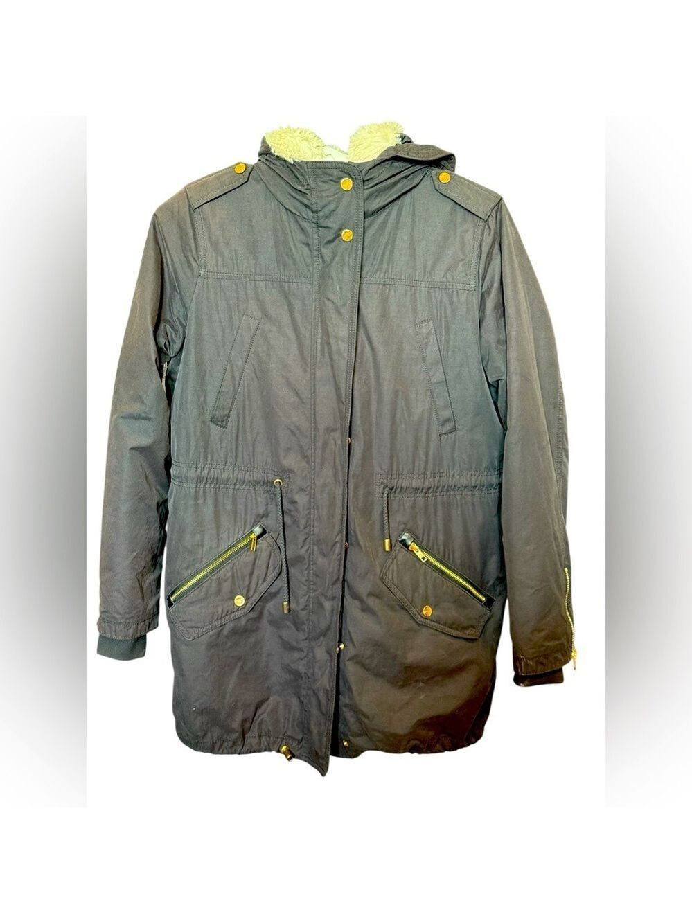 Mango Casual Black Hooded Parka Coat with Removable Sherpa Lining Women’s XS/S